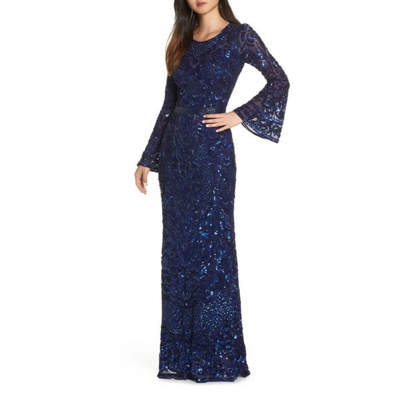 Mac Duggal 4576 Sequin Bell Sleeve Gown Blue Women's Size 2 - Picture 15 of 16